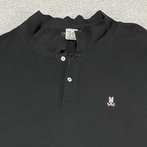 Psycho Bunny Mens Black Pique Polo Shirt Short Sleeve Logo Size 6 XL